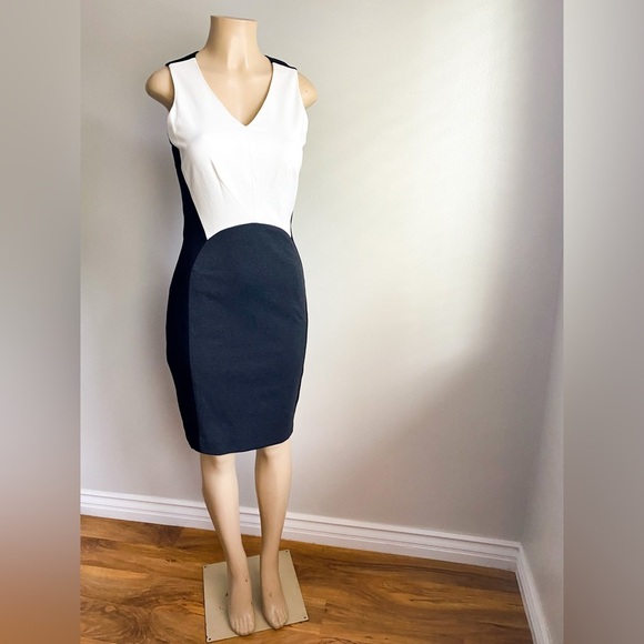 Vince Camuto Sheath Black Cream Career Formal Classy ColorBlock Sleeveless Dress - Picture 8 of 13